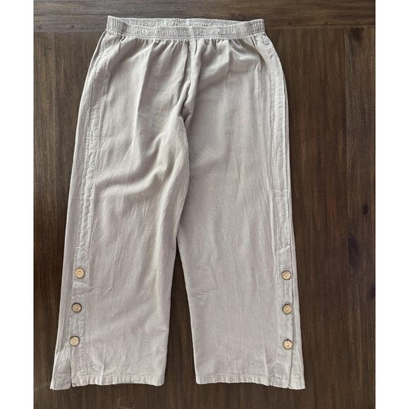 Sea Breeze Pants Taupe Wide Leg Relaxed Button Detail Made in USA XL - Picture 1 of 9